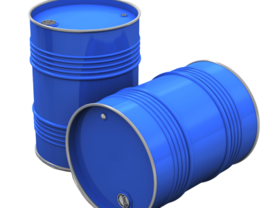 Two blue metal drums used for reliable storage and transport for a wide range of industrial and commercial products.